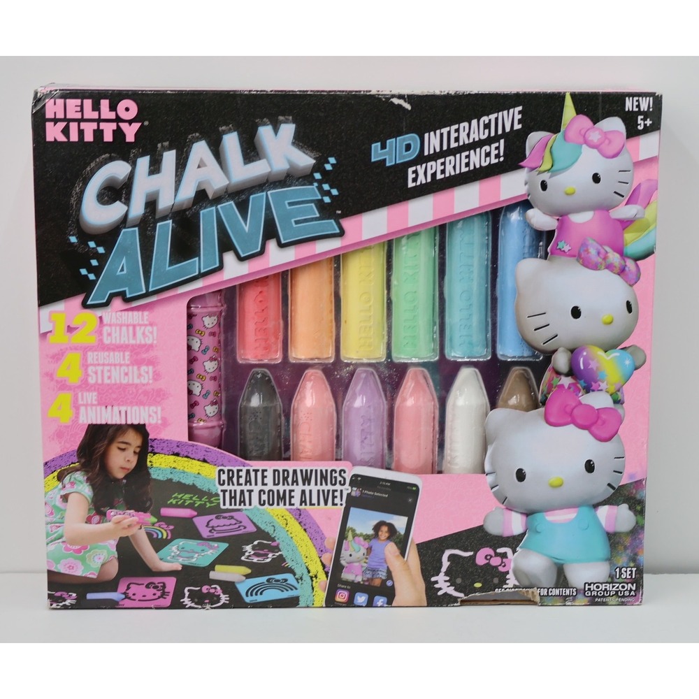 Hello Kitty Chalk Alive 4D Interactive Sidewalk Chalk Art Set 12 Chalks 4 Stenci